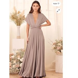 Lulus Tricks of the Trade Taupe Convertible Maxi Dress Elegant Evening Gown XS